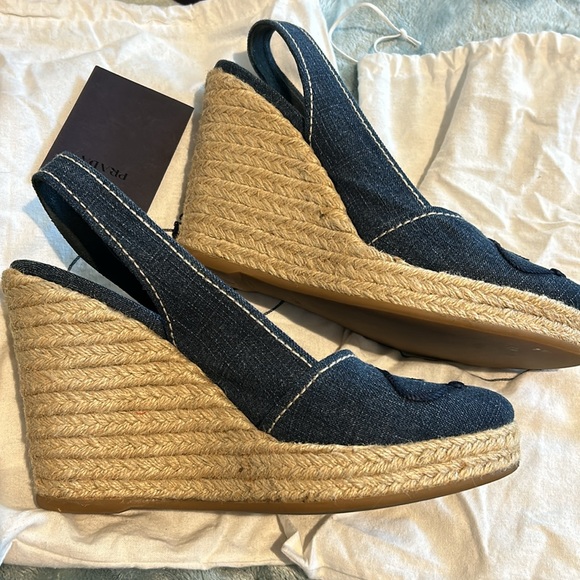 PRADA Denim Espadrille Italian Wedge Slingback Sandals-sz 39.5 (8.5-9 runs small - Picture 5 of 14